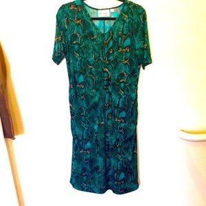 Teal snake print dress poly spandex Sz 12